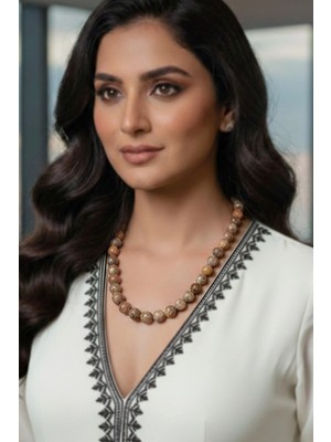 Pozitif Doğal Taş 10 mm Hakiki Tibet Akiği Kolye 510-3