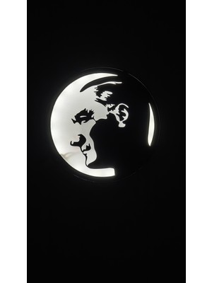 MORFEM3D Atatürk Silüetli LED Aydınlatmalı Daire Lamba (Duvar & Masa Üstü Kullanım)