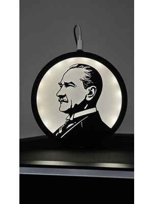MORFEM3D Atatürk Silüetli LED Aydınlatmalı Daire Lamba (Duvar & Masa Üstü Kullanım)