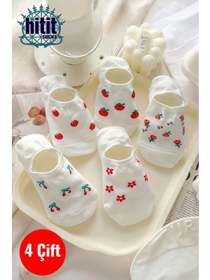 Hitit Socks Kadın 5 Çift Premium Kalite Meyve ve Çiçek Desenli Görünmeyen Kısa Çorap Çok Renkli