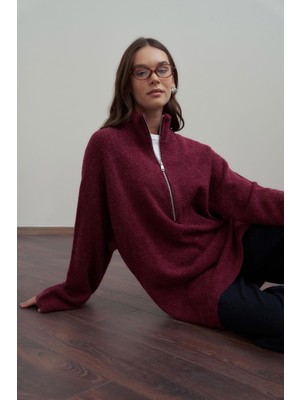 Allday W94038A0 Kadın Yarım Fermuarlı Triko Kazak