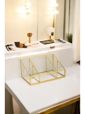 Zarif 5 Bölmeli Gold Pirinç Makyaj Malzemeleri Organizer