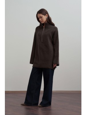 Allday W94038A0 Kadın Yarım Fermuarlı Triko Kazak