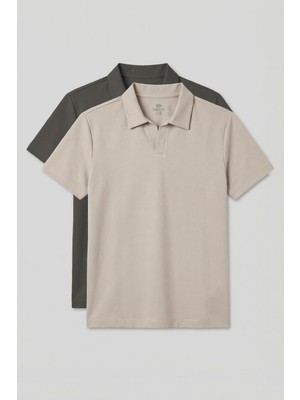 Rahat Form Polo Yaka 2li Paket Haki-Bej Erkek T-Shirt - 88496