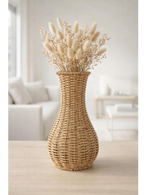İliva Doğal Rattan Dekoratif Vazo 26 cm Bohem Aksesuar