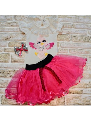 Diji Baby 9-12-18 Ay Toka Hediyeli Kuş Desenli Tişört Tütü Etek 2li Kız Bebek Takımı