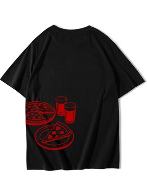 Brz Collection Unisex Oversize Pizza T-Shirt Siyah
