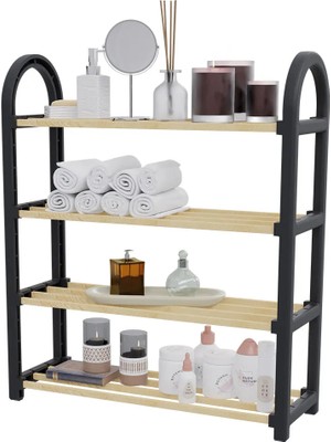 Qen 4 Katlı Siyah Ahşap Ayakkabılık ve Raf Ünitesi | 1. Sınıf Kalite – Dayanıklı ve Şık Tasarım