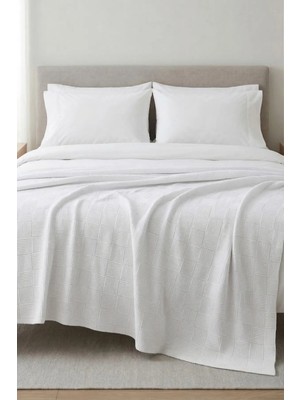 Nart Home %100 Pamuk Dama Desenli Çift Kişilik Pike Beyaz 200X230