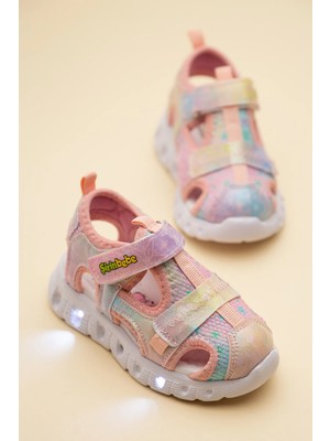 Dilimler Ayakkabı Şirinbebe Ortopedik Kız Bebek Sandalet Pudra Işıklı Taban Cırtlı Önü Kapalı