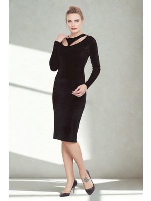 Laranor Kadın Bordo Yakada Damla Kesik Özel Tasarım Detay Kadife Kalem Davet Elbisesi Abiye Elbise 24L7560