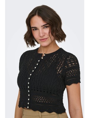 Only Onlelke Pamuklu Cropped Fit Inci Süslemeli Bisiklet Yaka Triko Bayan Triko 15363050