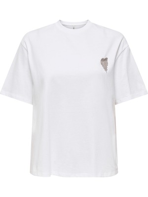 Only Onlvita % 100 Pamuk Regular Fit Taş Detaylı Bisiklet Yaka T Shirt Bayan T Shirt 15343769