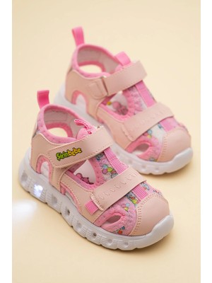 Dilimler Ayakkabı Şirinbebe Ortopedik Kız Bebek Sandalet Pembe Işıklı Taban Cırtlı Önü Kapalı
