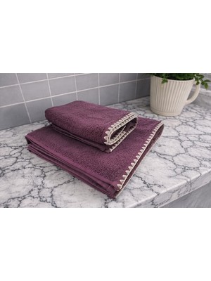 Türkühome Krem Istiridye Dikişli %100 Pamuk Yumuşak Dokulu Yüksek Su Emici 2'li Banyo Havlu SETI|50X90-70X130