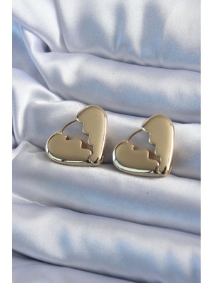 Zenvia Gold Renk Kırık Kalp Model Pirinç Kadın Küpe - TJ-BKP8084