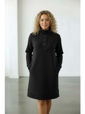 Lyvean Üç Iplik Düğmeli Penye Elbise