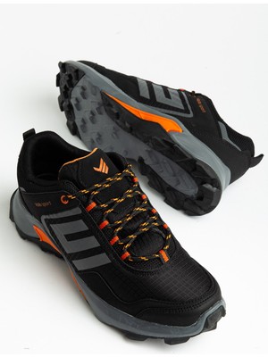 Dilimler Ayakkabı Erkek Treking Spor Ayakkabı Siyah Turuncu Ithal Bağcıklı