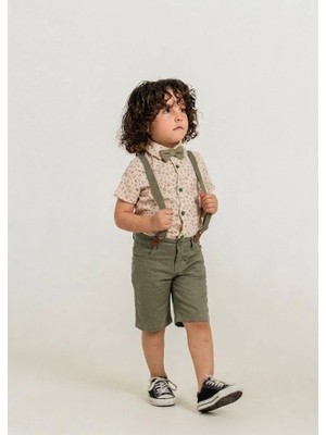 Bontino Erkek Çocuk Dijital Baskılı Gömlek & %100 Pamuk Şortlu Spor Takım - Papyon Ve Askı Hediyeli