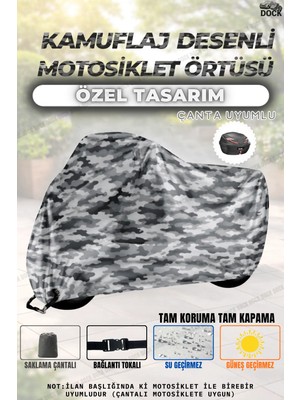 Dock Kamuflaj Desenli Yuki ZN-100T-E5 Legend  Kilit ve Çanta Uyumlu Motosiklet Brandası(Tam Koruma)