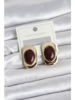 Zenvia Kahverengi Renk Kare Model Vintage Kadın Küpe - TJ-BKP11656