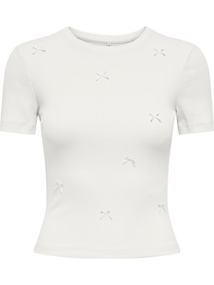Only Onlfemke Pamuklu Slim Fit Fiyonk Detaylı Bisiklet Yaka T Shirt Bayan T Shirt 15369336