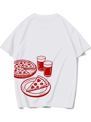 Brz Collection Unisex Oversize Pizza T-Shirt (Beyaz)