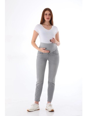 Meghan L.A Gri Hamile Esnek Karın Bantlı Beli Ayarlanabilir Kot Pantolon