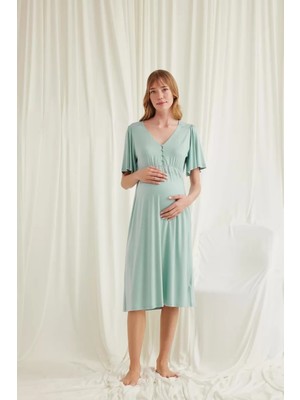 Giyim Dantelli Önü Düğmeli Hamile Lohusa Viskon Gecelik Beruflic