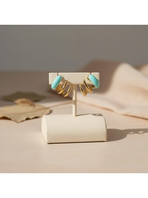 Allivo Altın Renk Turkuaz Kaplama Detaylı Modern Çelik Küpe