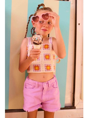 Mayoral Kız Çocuk Temel Denim Şort - Lila