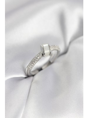 Zenvia Zirkon Taşlı Sedefli Gümüş Renk Kadın Yüzük - TJ-BYK3941