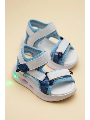 Dilimler Ayakkabı Şirinbebe Ortopedik Erkek Bebek Sandalet Beyaz Işıklı Taban Cırtlı Yan Kapalı