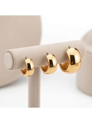 Allivo Altın Renk Minimal/bombeli Halka Çelik Küpe 3’lü Set