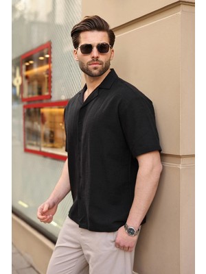 Madmext Siyah %100 Pamuklu Rahat Kesim Erkek Gömlek E6773