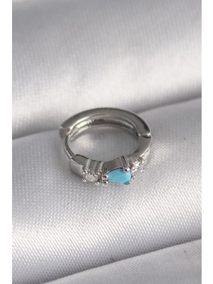 Zenvia 316L Çelik Gümüş Renk Zirkon Taşlı Mavi Boncuk Detay Tragus Piercing - TJ-PR1325