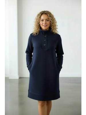 Lyvean Üç Iplik Düğmeli Penye Elbise