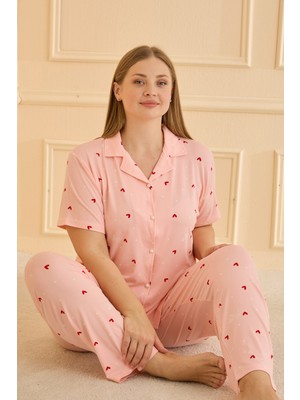 Lela Büyük Beden Desenli Regular Fit Düğmeli Yumuşak Dokulu Pijama Takımı Bayan Pijama Takımı 65750501