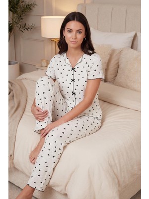 Lela Regular Fit Desenli V Yaka Kısa Kollu Pijama Takımı Bayan Pijama Takımı 65770836