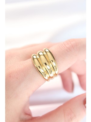 Zenvia Gold Renk Ayarlanabilir Çizgili Bombe Yüzük - TJ-BYK3119