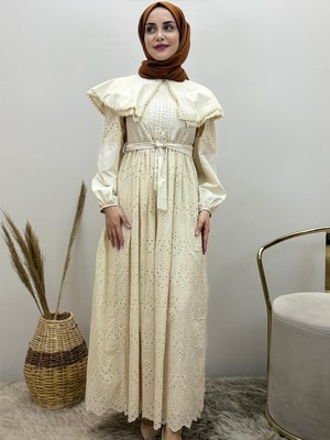JOOQSTORE Pelerin Yaka Dantel Detaylı Elbise