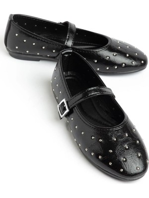 Dilimler Ayakkabı Kadın Babet Siyah Küçük Roklu Baretli