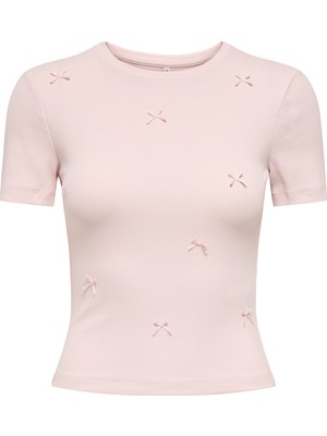 Only Onlfemke Pamuklu Slim Fit Fiyonk Detaylı Bisiklet Yaka T Shirt Bayan T Shirt 15369336