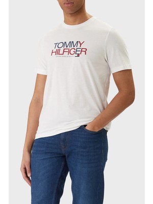 Tommy Hilfiger Logolu % 100 Pamuk Regular Fit Bisiklet Yaka T Shirt Erkek T Shirt MW0MW42369 Ybr
