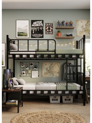 Missidea Zambak Ayrılabilir Fonksiyonel Metal Ranza Siyah 90X190 cm