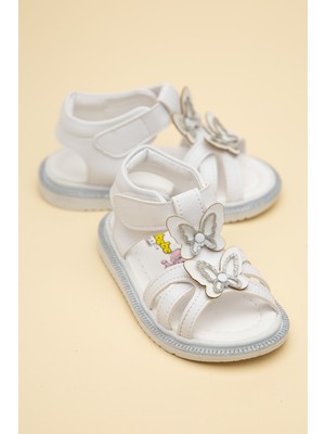 Dilimler Ayakkabı Şirinbebe Ortopedik Kız Bebek Sandalet Beyaz Kelebek Detaylı