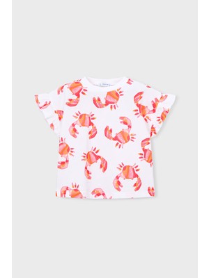 Mayoral Kız Çocuk Çiçek Baskılı Pamuklu T-Shirt - Ekru/pembe