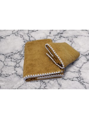 Türkühome Krem Istiridye Dikişli %100 Pamuk Yumuşak Dokulu Yüksek Su Emici 2'li Banyo Havlu SETI|50X90-70X130