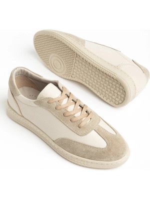 Dilimler Ayakkabı Hakiki Deri Kadın Günlük Spor Ayakkabı Bej M Model Poli Taban