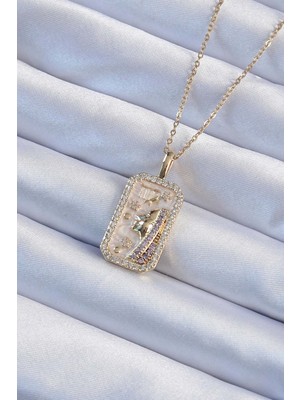 Zenvia 316L Çelik Zincir Altın Renk Zirkon Taşlı Yüz Figürlü Tarot Kolye - TJ-BKO9241